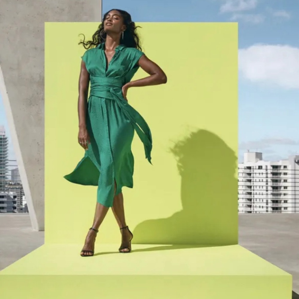 Cushnie x Target Designer - Emerald Green Leopard Print Tie Front Dress 1X